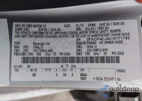 2012 Ford Fiesta Sel z USA, uszkodzony, nr VIN 3FADP4CJ4CM171785